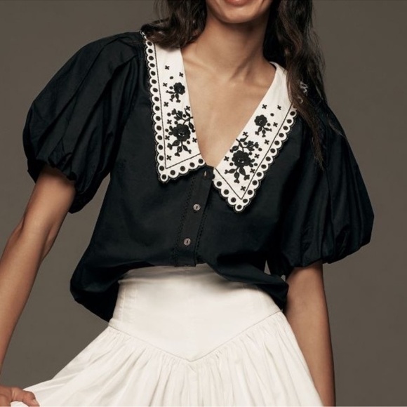 Embroidered vneck collar blouse anthro nwt - Picture 3 of 8